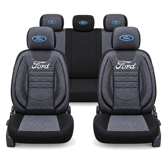 Set Huse Scaune Universale City, Gri cu Negru Personalizate cu Ford