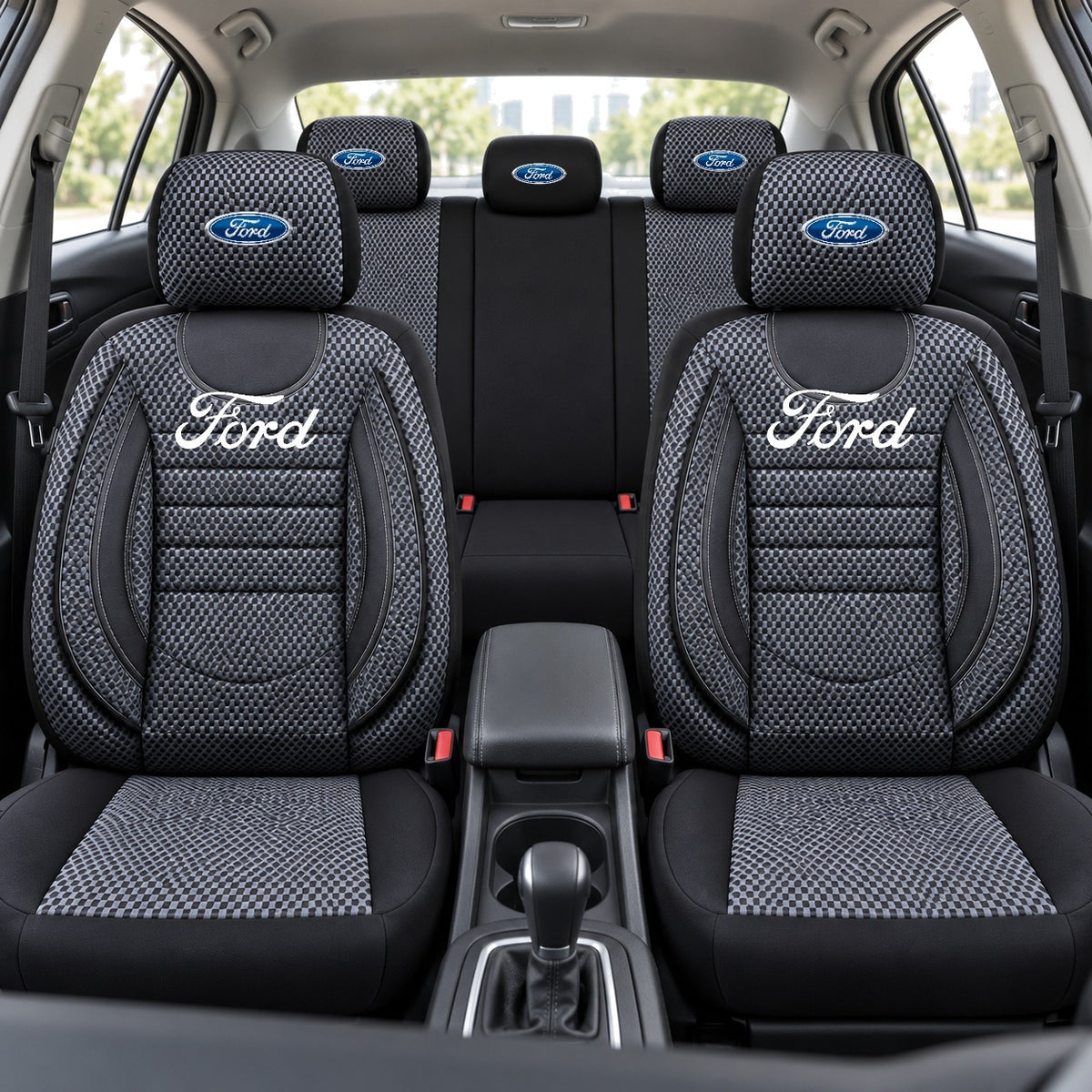 Set Huse Scaune Universale City, Gri cu Negru Personalizate cu Ford
