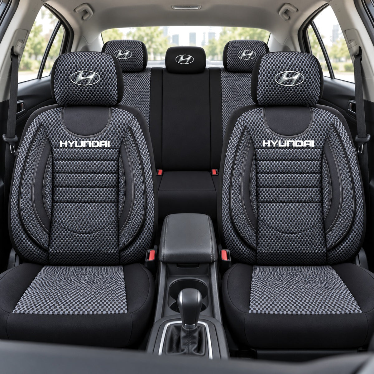 Set Huse Scaune Universale City, Gri cu Negru Personalizate cu Hyundai