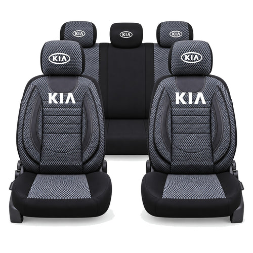 Set Huse Scaune Universale City, Gri cu Negru Personalizate cu Kia
