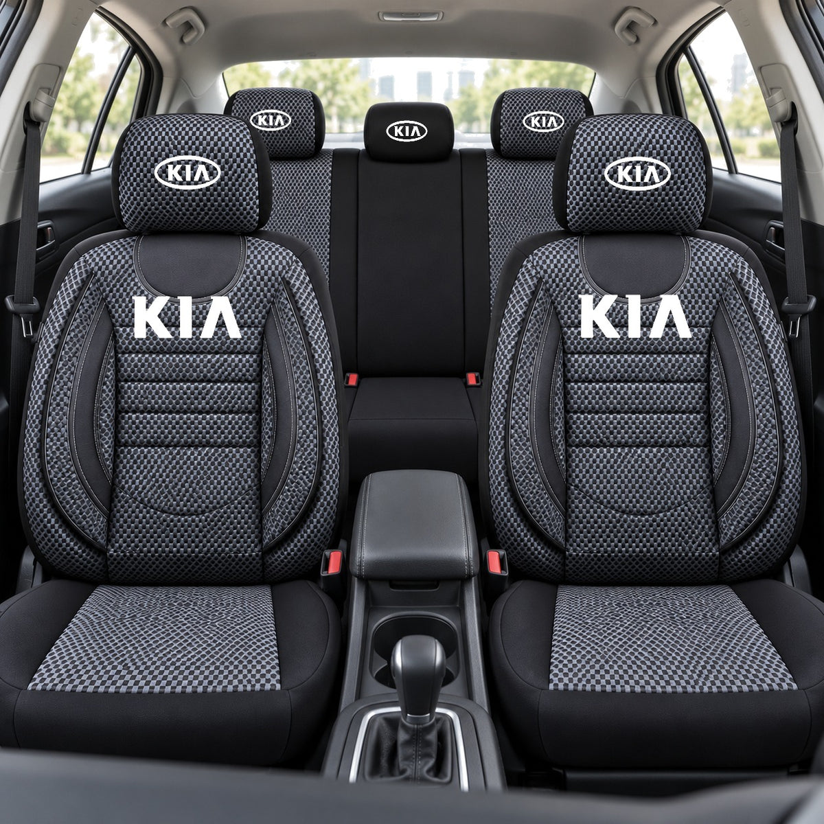 Set Huse Scaune Universale City, Gri cu Negru Personalizate cu Kia