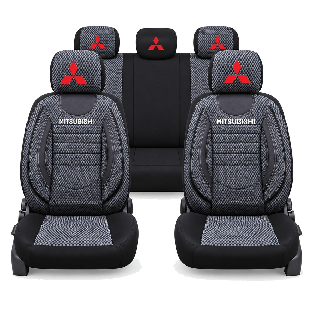 Set Huse Scaune Universale City, Gri cu Negru Personalizate cu Mitsubishi
