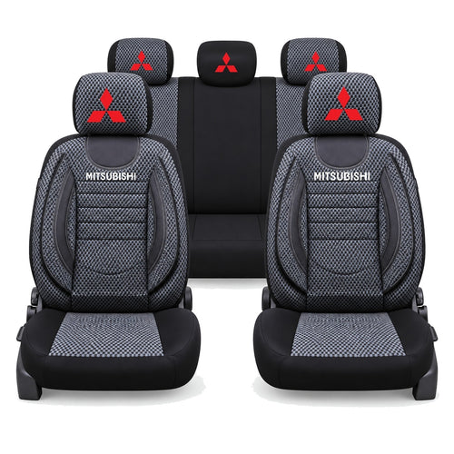 Set Huse Scaune Universale City, Gri cu Negru Personalizate cu Mitsubishi