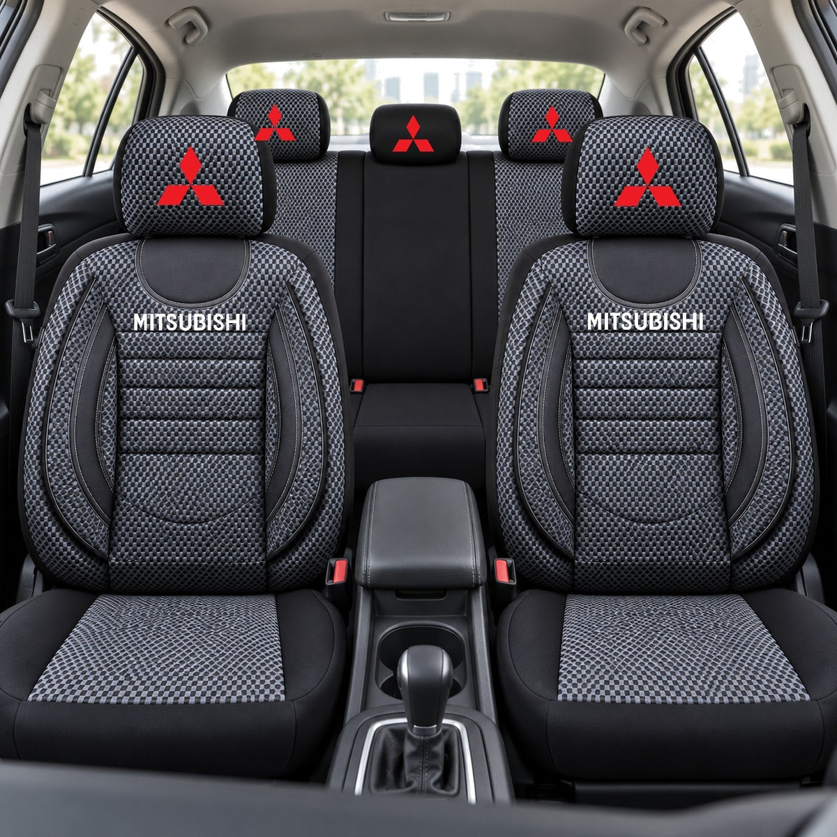 Set Huse Scaune Universale City, Gri cu Negru Personalizate cu Mitsubishi