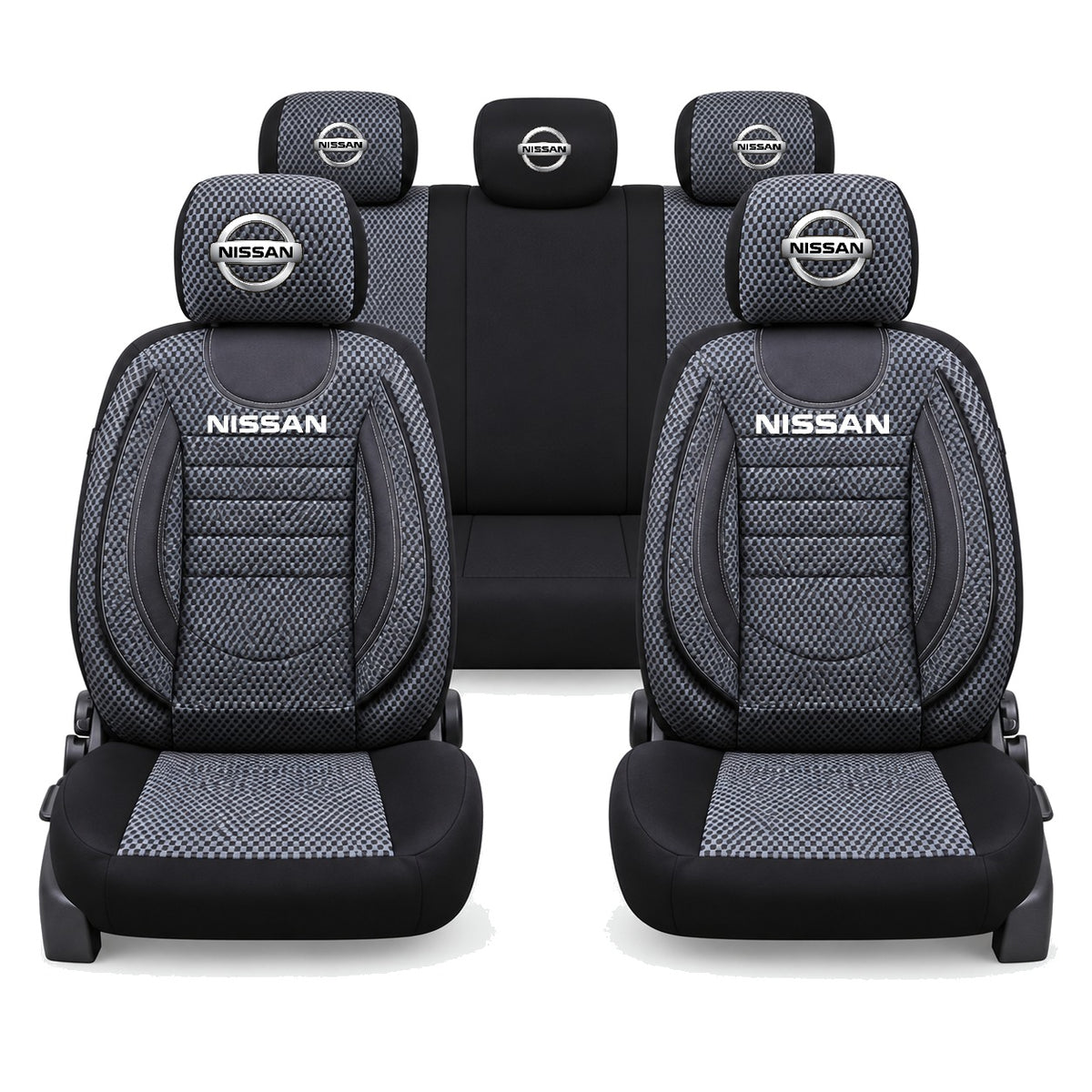 Set Huse Scaune Universale City, Gri cu Negru Personalizate cu Nissan