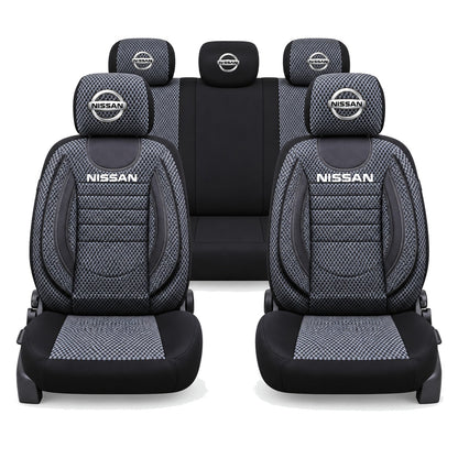 Set Huse Scaune Universale City, Gri cu Negru Personalizate cu Nissan