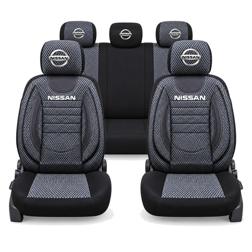 Set Huse Scaune Universale City, Gri cu Negru Personalizate cu Nissan