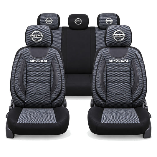 Set Huse Scaune Universale City, Gri cu Negru Personalizate cu Nissan
