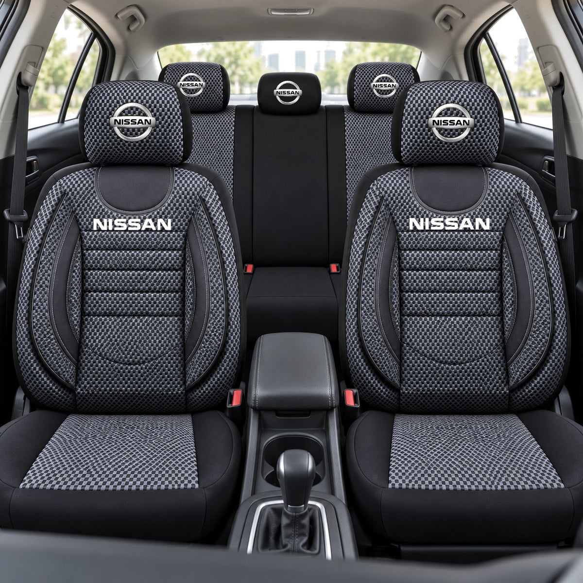 Set Huse Scaune Universale City, Gri cu Negru Personalizate cu Nissan