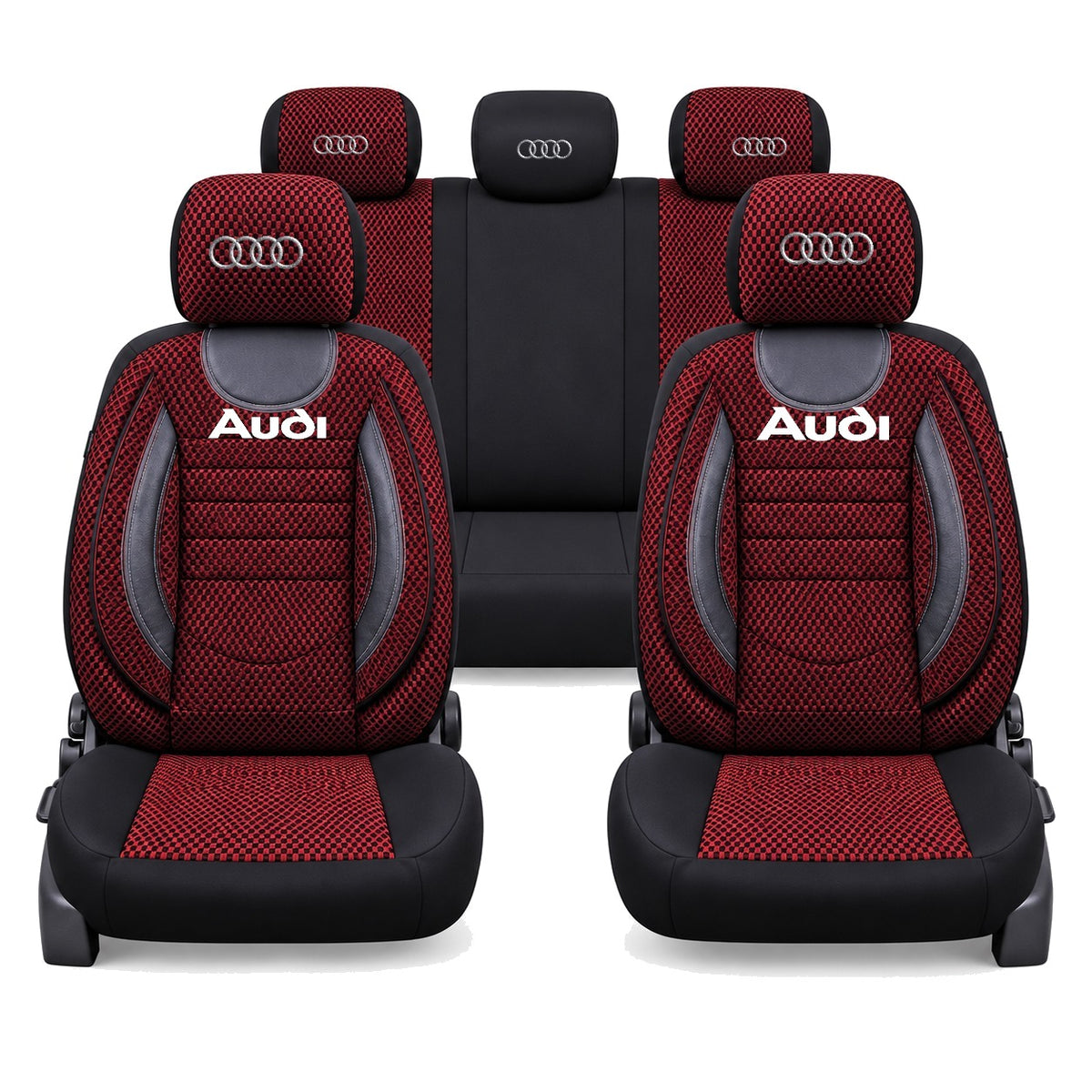 Set Huse Scaune Universale City, Rosu cu Negru Personalizate cu Audi