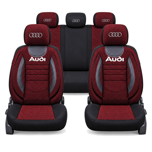 Set Huse Scaune Universale City, Rosu cu Negru Personalizate cu Audi