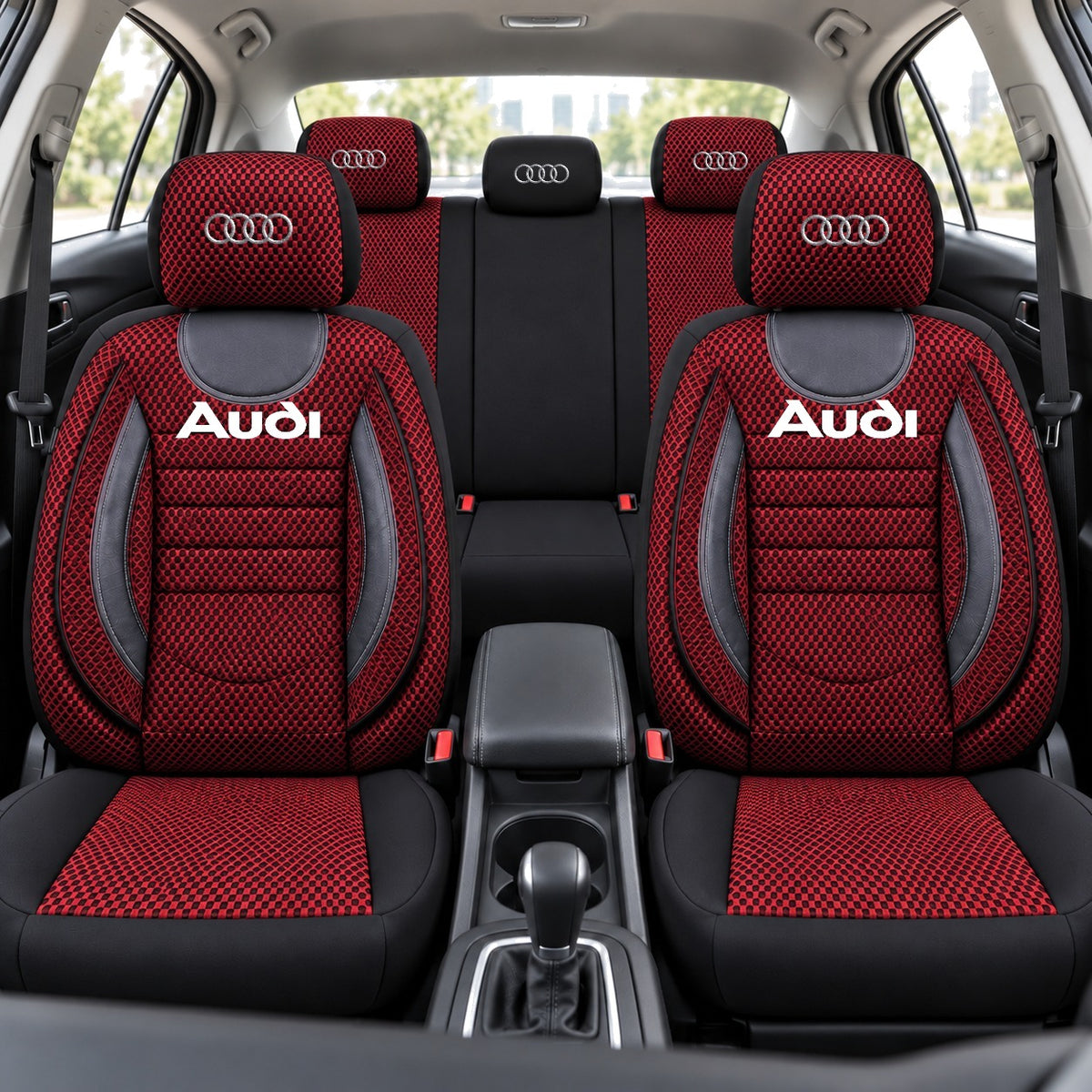 Set Huse Scaune Universale City, Rosu cu Negru Personalizate cu Audi