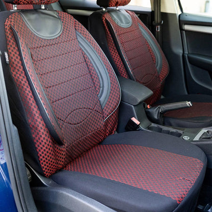 Set Huse Scaune Universale City, Rosu cu Negru Personalizate cu Nissan Logo Nou