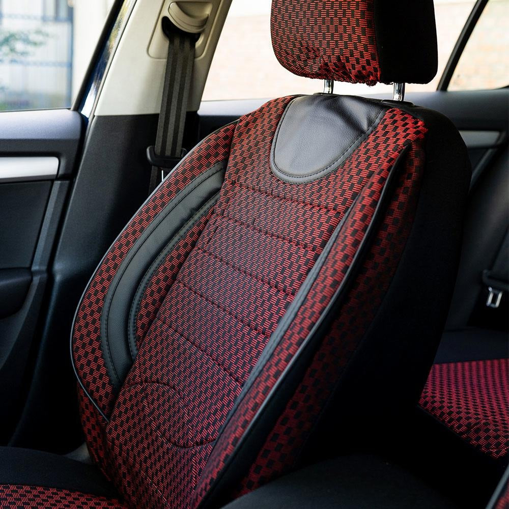 Set Huse Scaune Universale City, Rosu cu Negru Personalizate cu Nissan Logo Nou