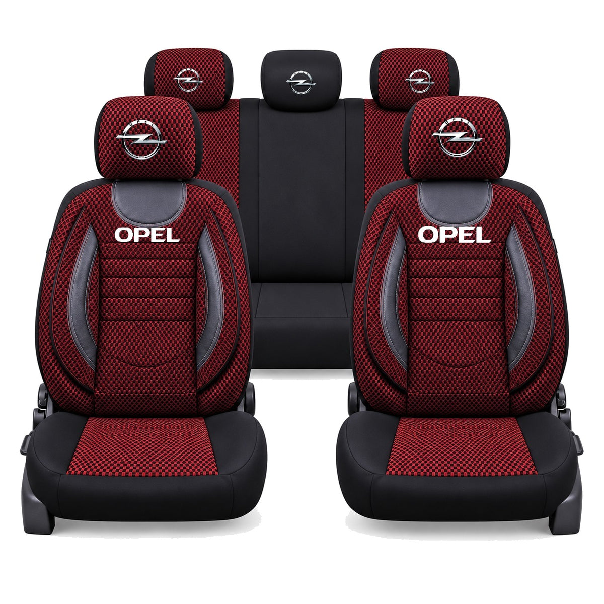 Set Huse Scaune Universale City, Rosu cu Negru Personalizate cu Opel