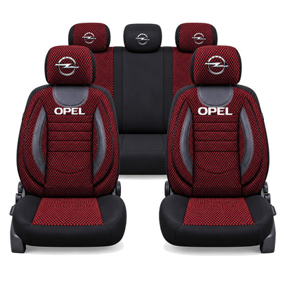 Set Huse Scaune Universale City, Rosu cu Negru Personalizate cu Opel