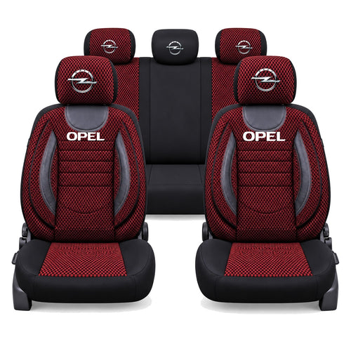 Set Huse Scaune Universale City, Rosu cu Negru Personalizate cu Opel