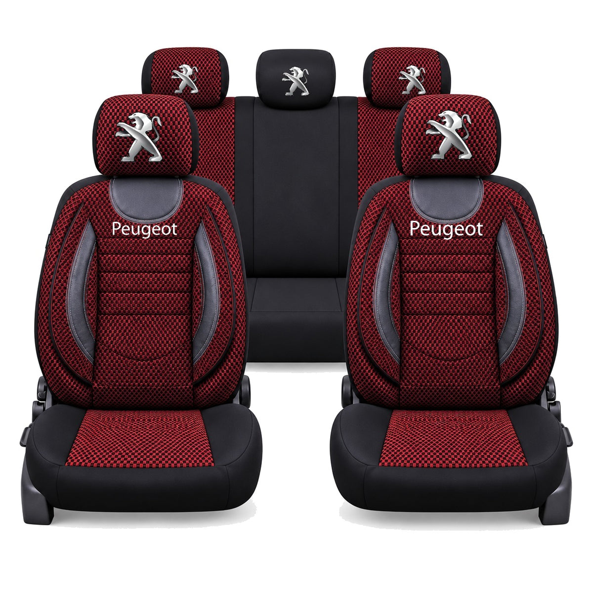 Set Huse Scaune Universale City, Rosu cu Negru Personalizate cu Peugeot