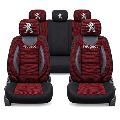 Set Huse Scaune Universale City, Rosu cu Negru Personalizate cu Peugeot