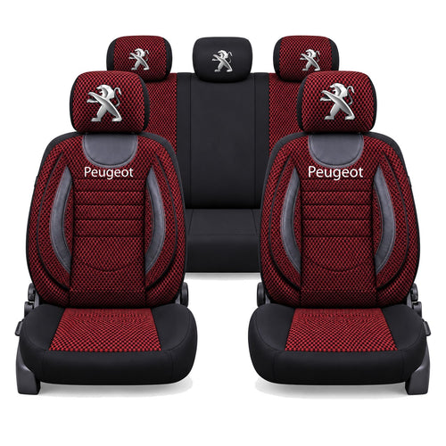 Set Huse Scaune Universale City, Rosu cu Negru Personalizate cu Peugeot