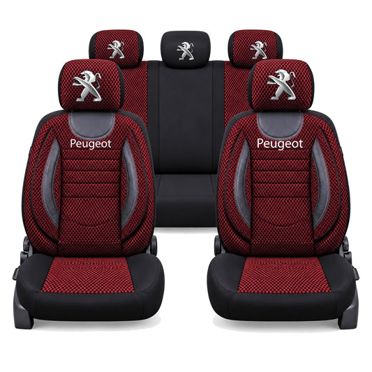 Set Huse Scaune Universale City, Rosu cu Negru Personalizate cu Peugeot