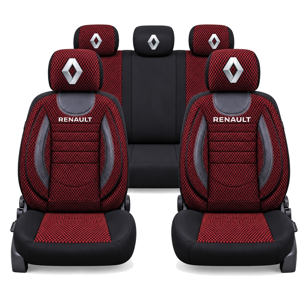 Set Huse Scaune Universale City, Rosu cu Negru Personalizate cu Renault