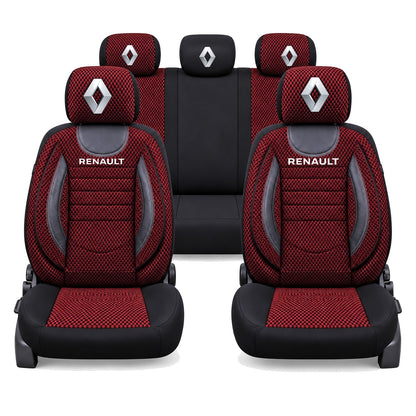 Set Huse Scaune Universale City, Rosu cu Negru Personalizate cu Renault