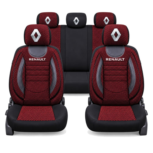 Set Huse Scaune Universale City, Rosu cu Negru Personalizate cu Renault