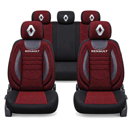Set Huse Scaune Universale City, Rosu cu Negru Personalizate cu Renault