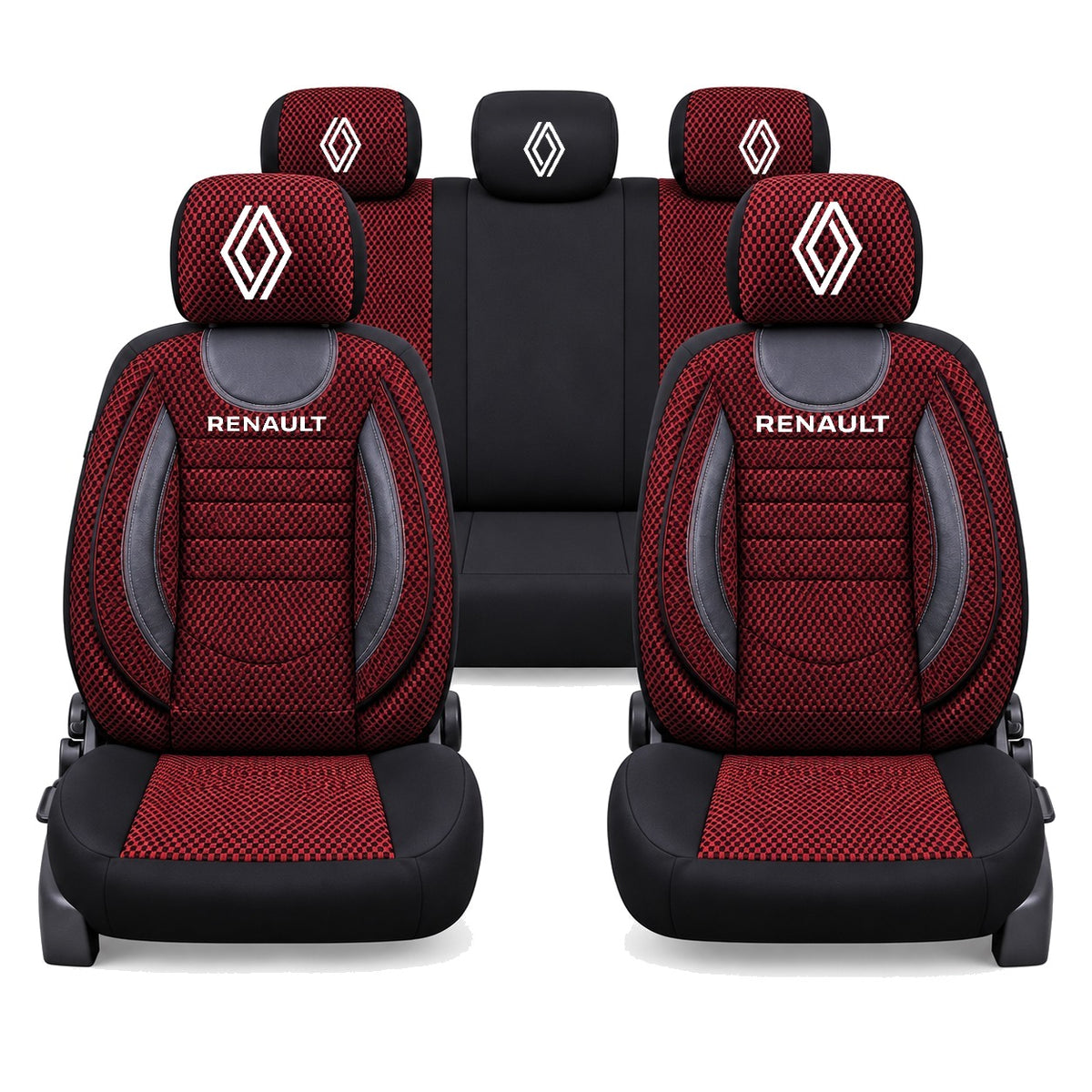 Set Huse Scaune Universale City, Rosu cu Negru Personalizate cu Renault Logo Nou