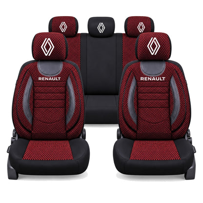 Set Huse Scaune Universale City, Rosu cu Negru Personalizate cu Renault Logo Nou