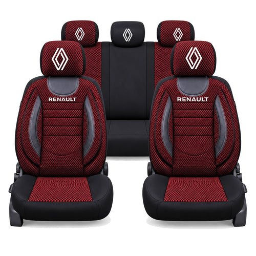 Set Huse Scaune Universale City, Rosu cu Negru Personalizate cu Renault Logo Nou
