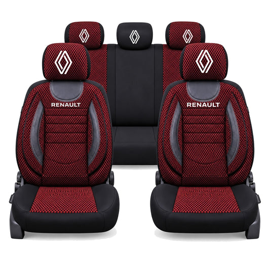 Set Huse Scaune Universale City, Rosu cu Negru Personalizate cu Renault Logo Nou