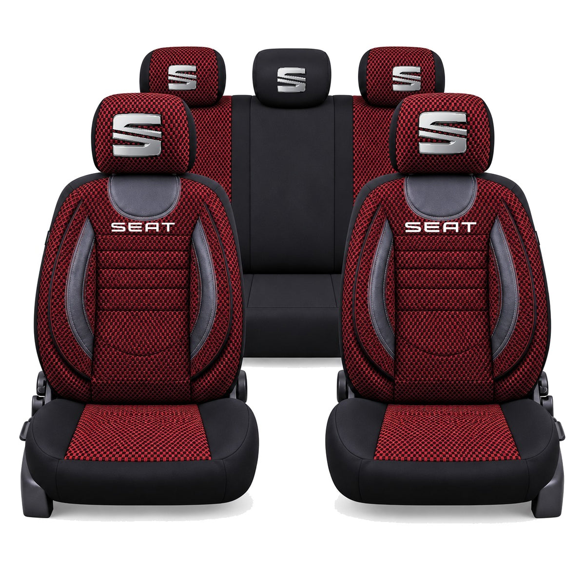 Set Huse Scaune Universale City, Rosu cu Negru Personalizate cu Seat