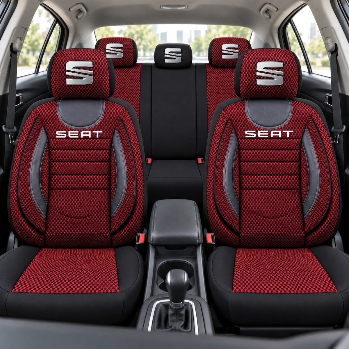 Set Huse Scaune Universale City, Rosu cu Negru Personalizate cu Seat