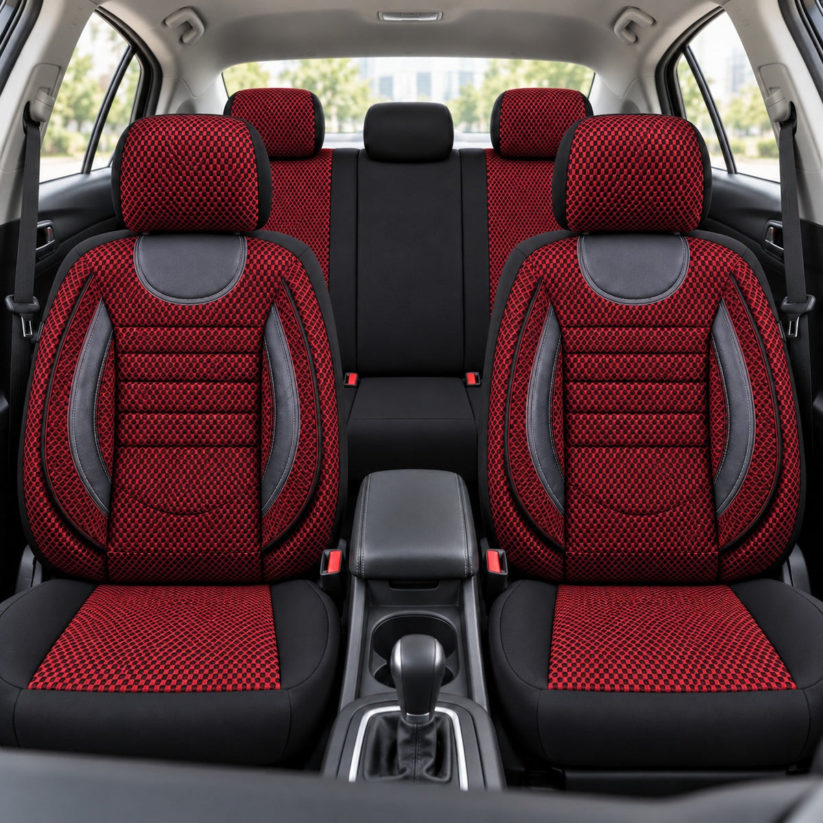 Set Huse Scaune Universale City, Rosu cu Negru Personalizate cu Skoda