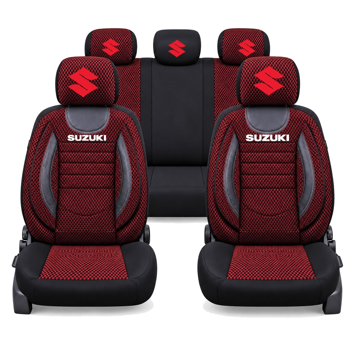 Set Huse Scaune Universale City, Rosu cu Negru Personalizate cu Suzuki