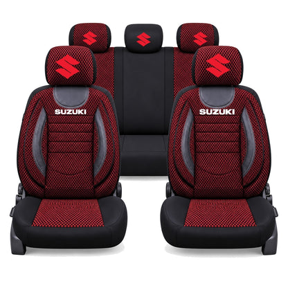 Set Huse Scaune Universale City, Rosu cu Negru Personalizate cu Suzuki