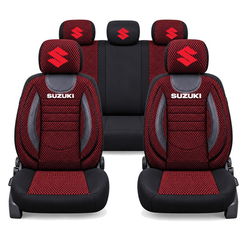 Set Huse Scaune Universale City, Rosu cu Negru Personalizate cu Suzuki