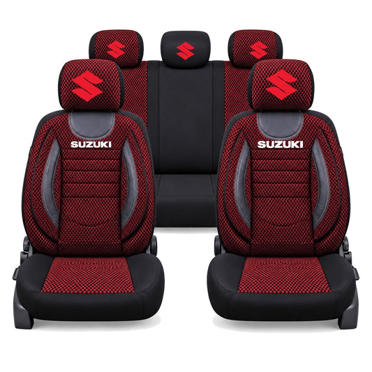 Set Huse Scaune Universale City, Rosu cu Negru Personalizate cu Suzuki