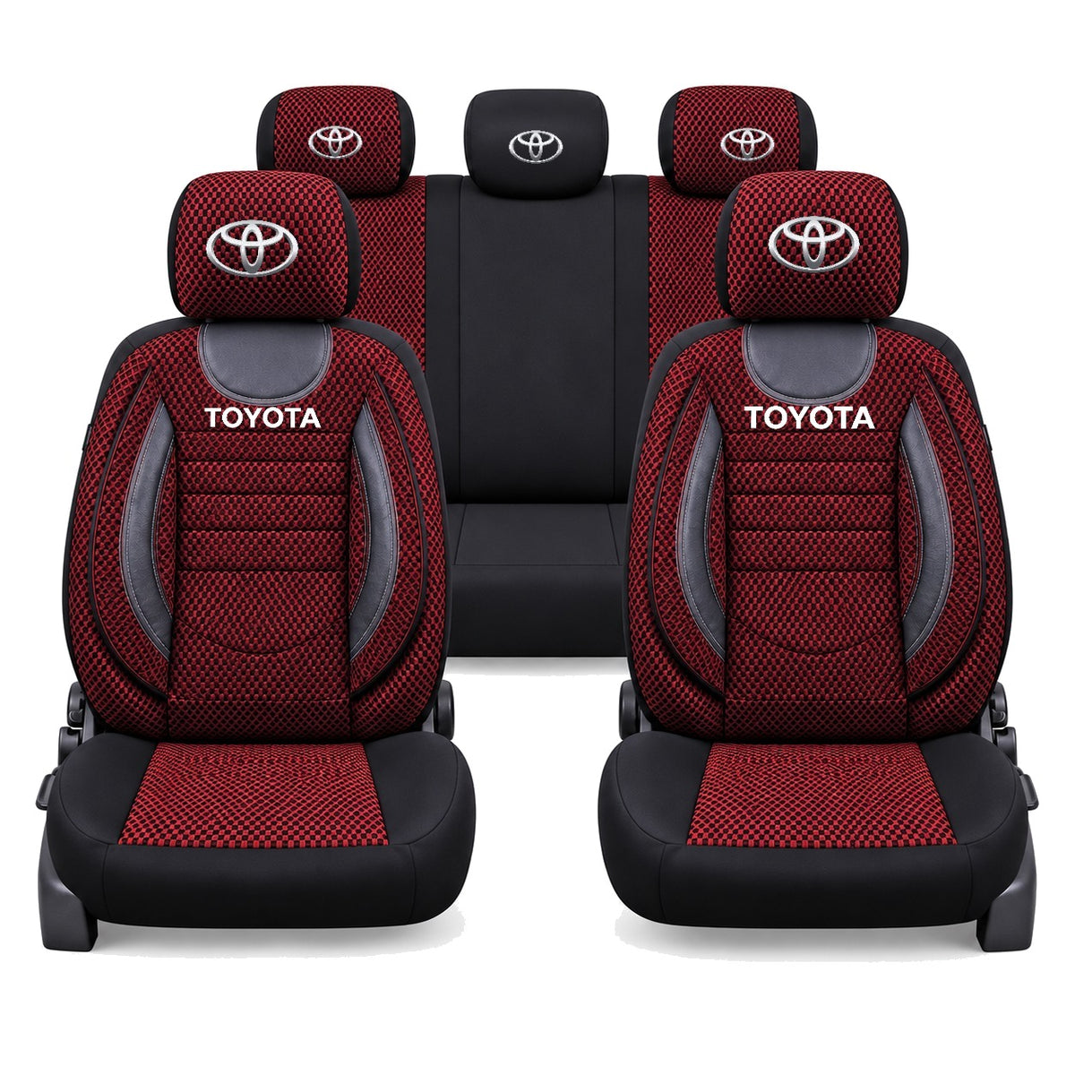 Set Huse Scaune Universale City, Rosu cu Negru Personalizate cu Toyota