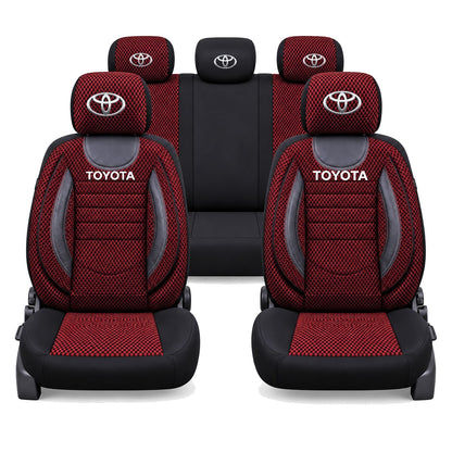 Set Huse Scaune Universale City, Rosu cu Negru Personalizate cu Toyota