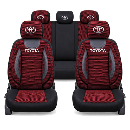 Set Huse Scaune Universale City, Rosu cu Negru Personalizate cu Toyota