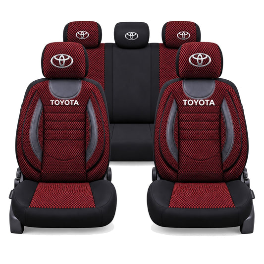 Set Huse Scaune Universale City, Rosu cu Negru Personalizate cu Toyota