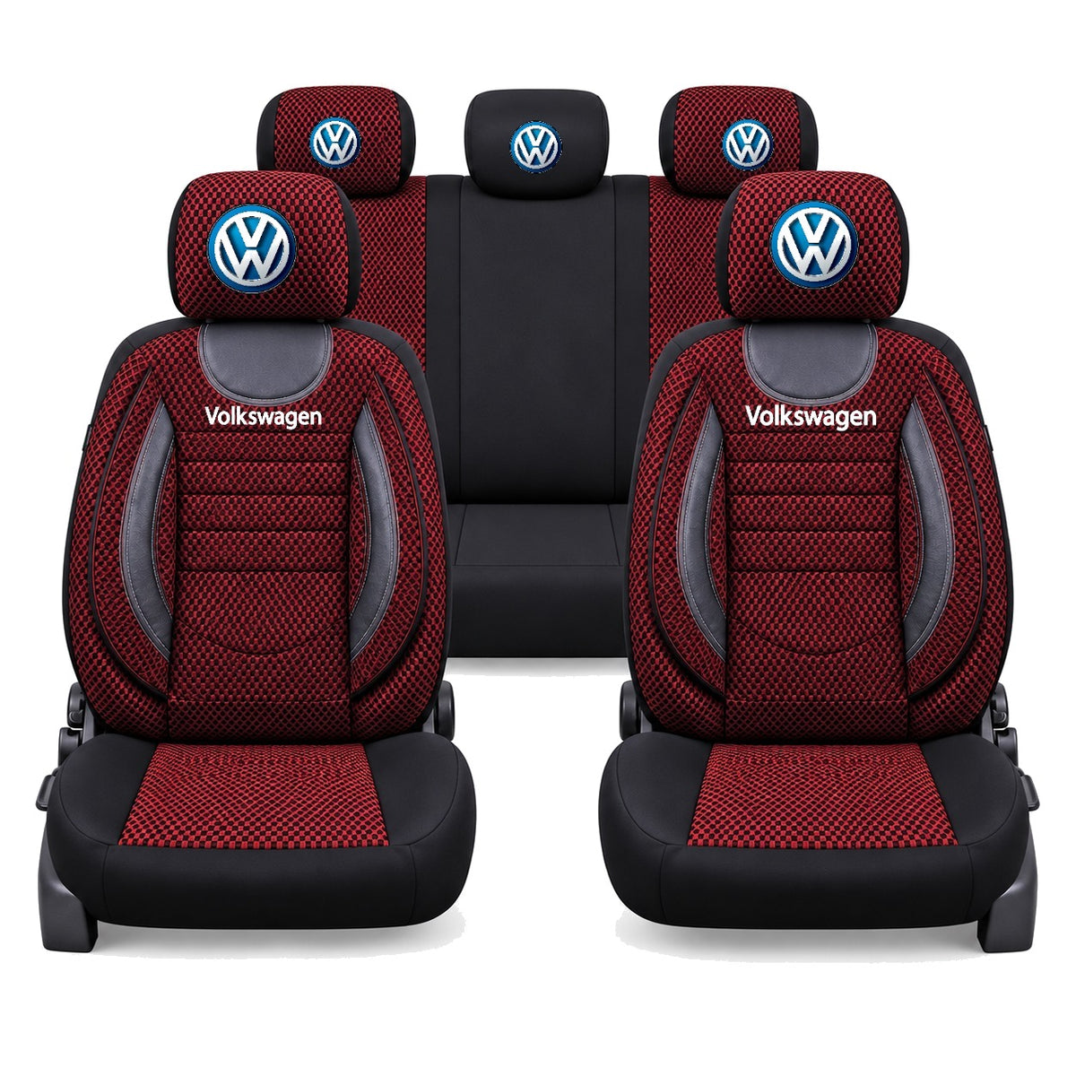 Set Huse Scaune Universale City, Rosu cu Negru Personalizate cu Volkswagen