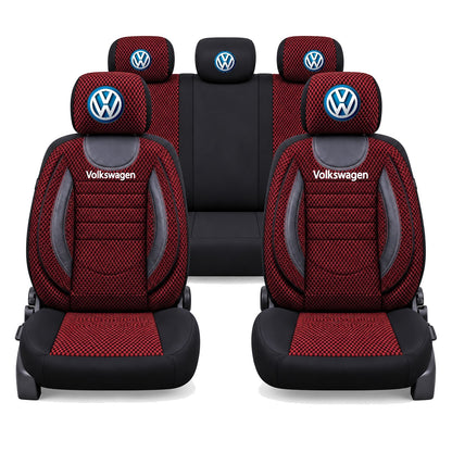 Set Huse Scaune Universale City, Rosu cu Negru Personalizate cu Volkswagen