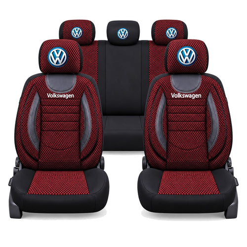 Set Huse Scaune Universale City, Rosu cu Negru Personalizate cu Volkswagen