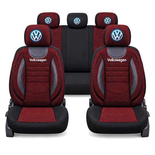 Set Huse Scaune Universale City, Rosu cu Negru Personalizate cu Volkswagen