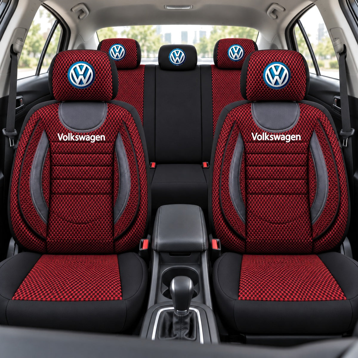 Set Huse Scaune Universale City, Rosu cu Negru Personalizate cu Volkswagen