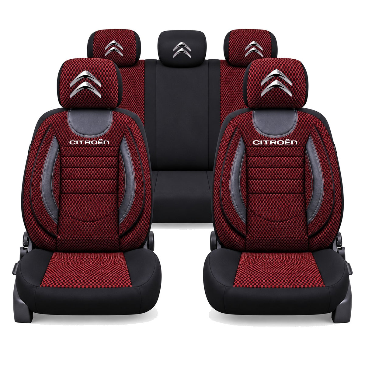 Set Huse Scaune Universale City, Rosu cu Negru Personalizate cu Citroën